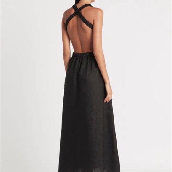SIR The Label Black Linen Alena Cross Back Dress - Picture 2 of 7